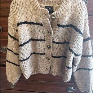 Vici Beige and Black Striped Cardigan